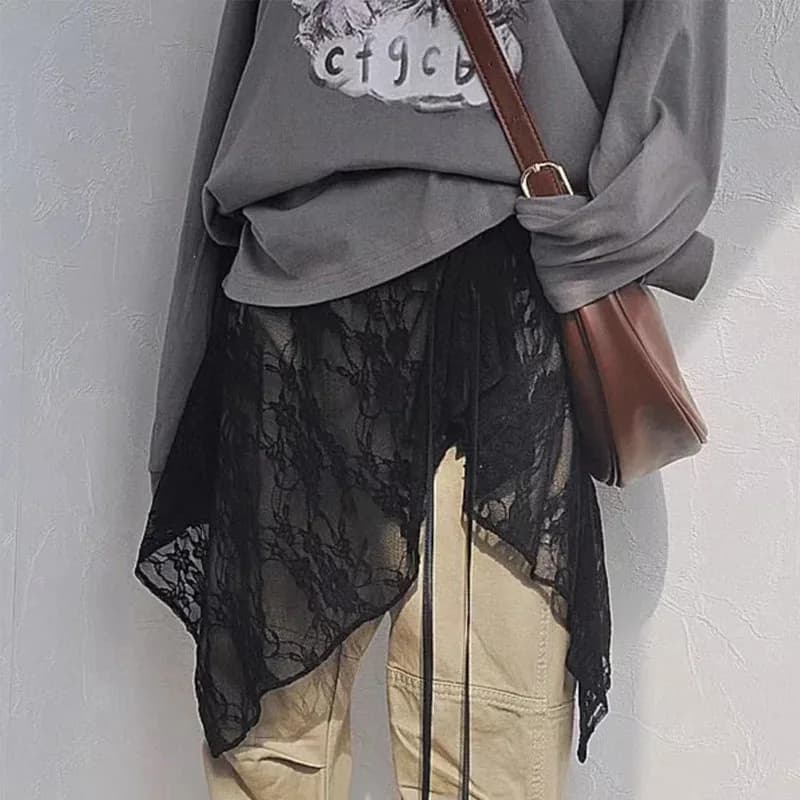 French Lace Up Short Fart Curtain Skirt Spring Layered