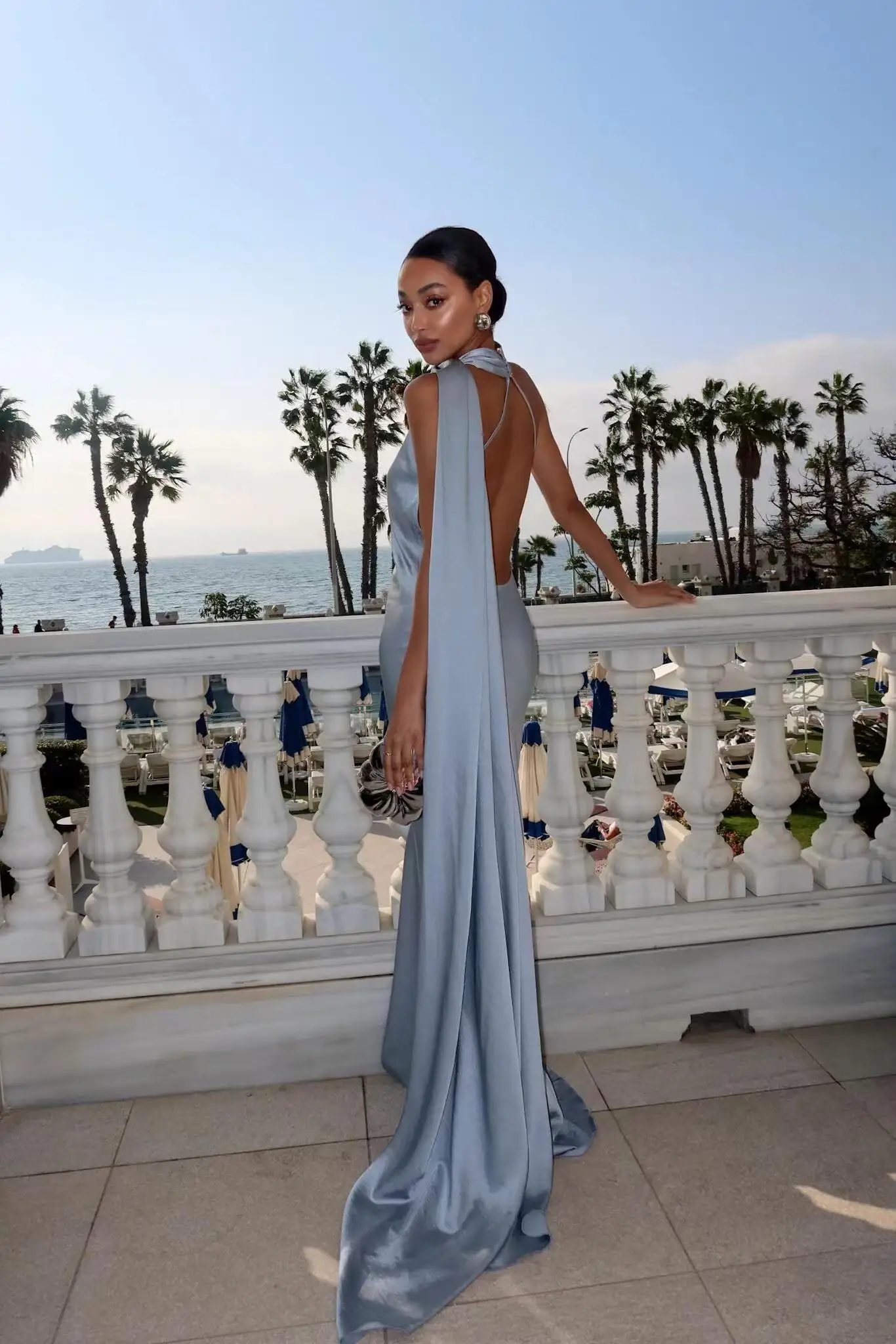 Satin Ribbon Halter Long Dresses Women' Backless Maxi