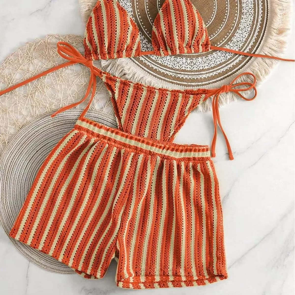 new style boxer shorts mesh three-piece women's swimsuit