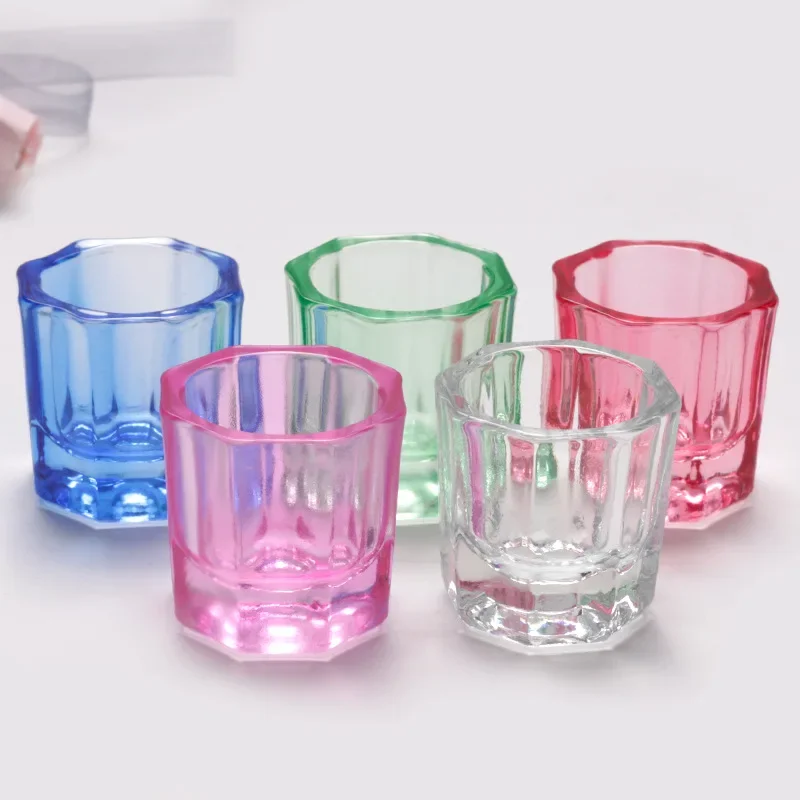 Crystal glass dappen dish in use on a manicure station