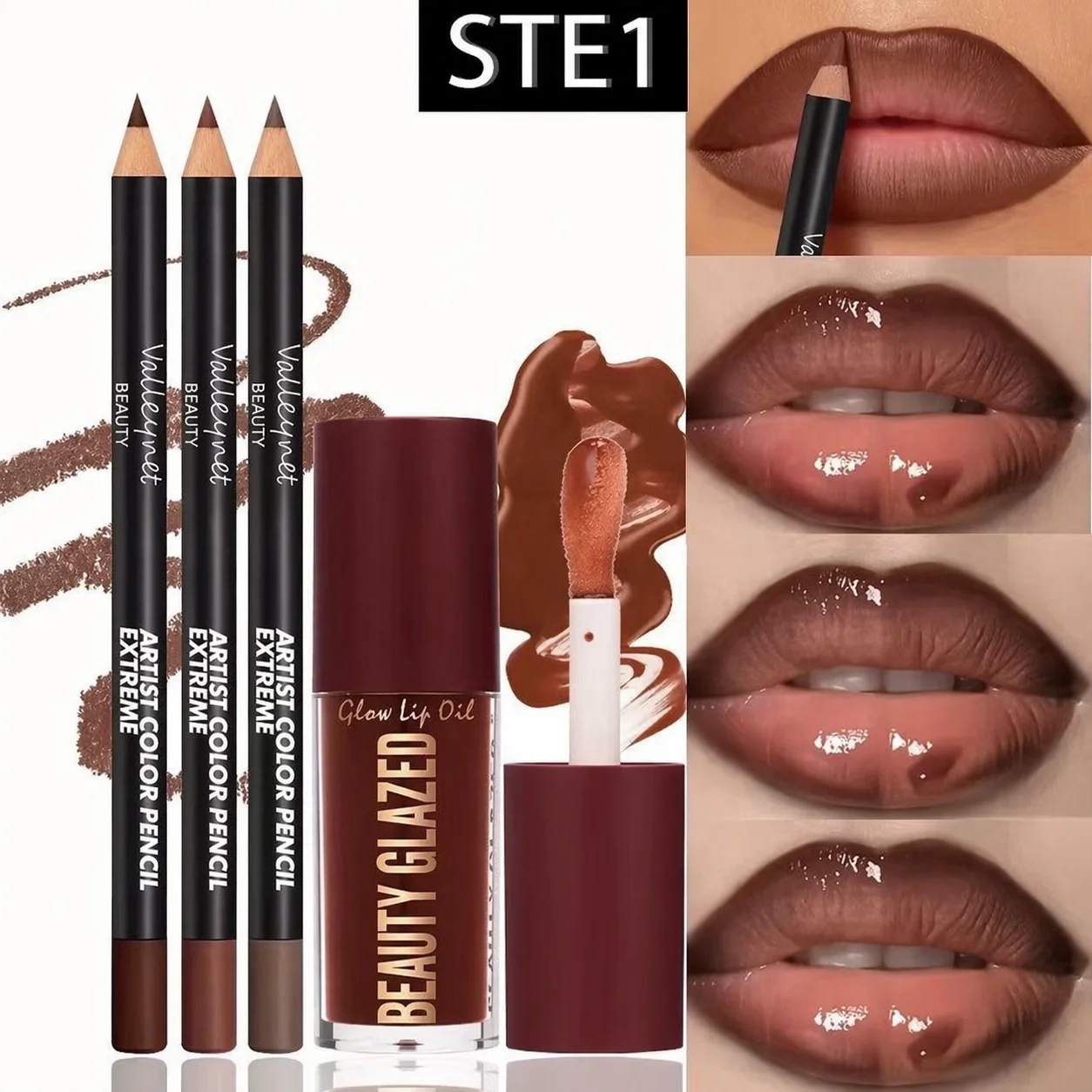 4pcs Lip Kit Set-3pcs Lip Liner+1pc Lip Glaze,