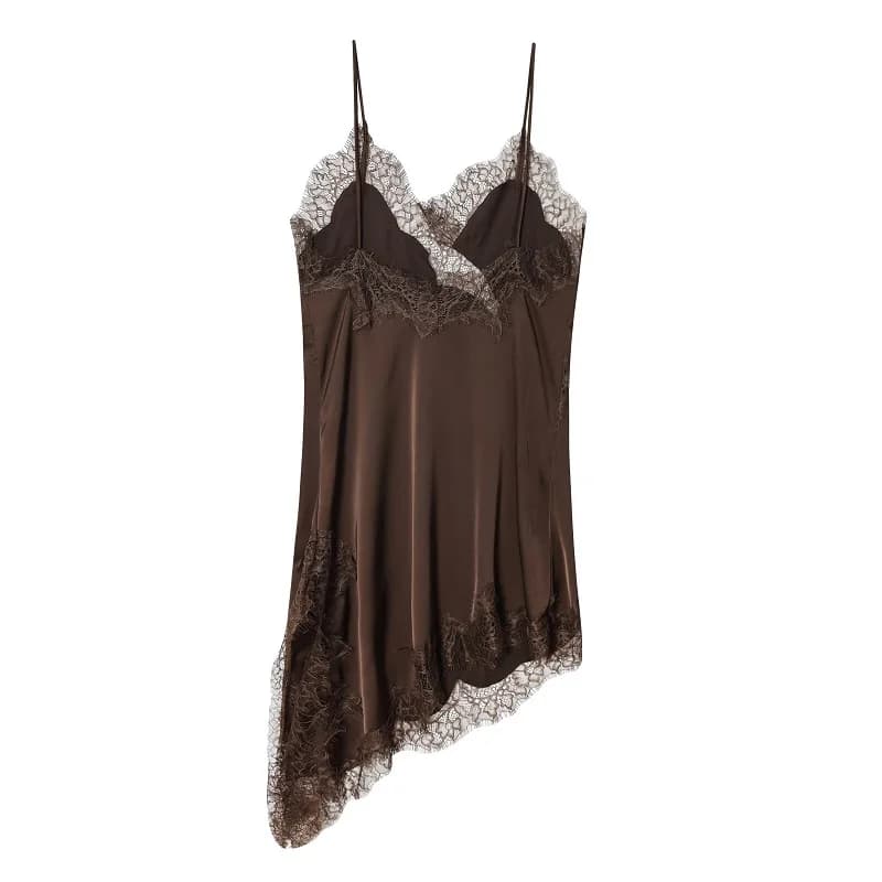 MUJER Lace Slip Mini Dress Women Satin Backless Summer Dress Woman Asymmetric Party Women's Dress Se