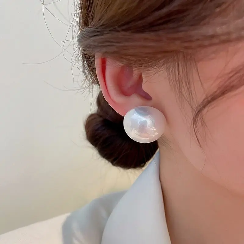 Trend 2.0CM Big Imitation Pearl Round Stud Earrings