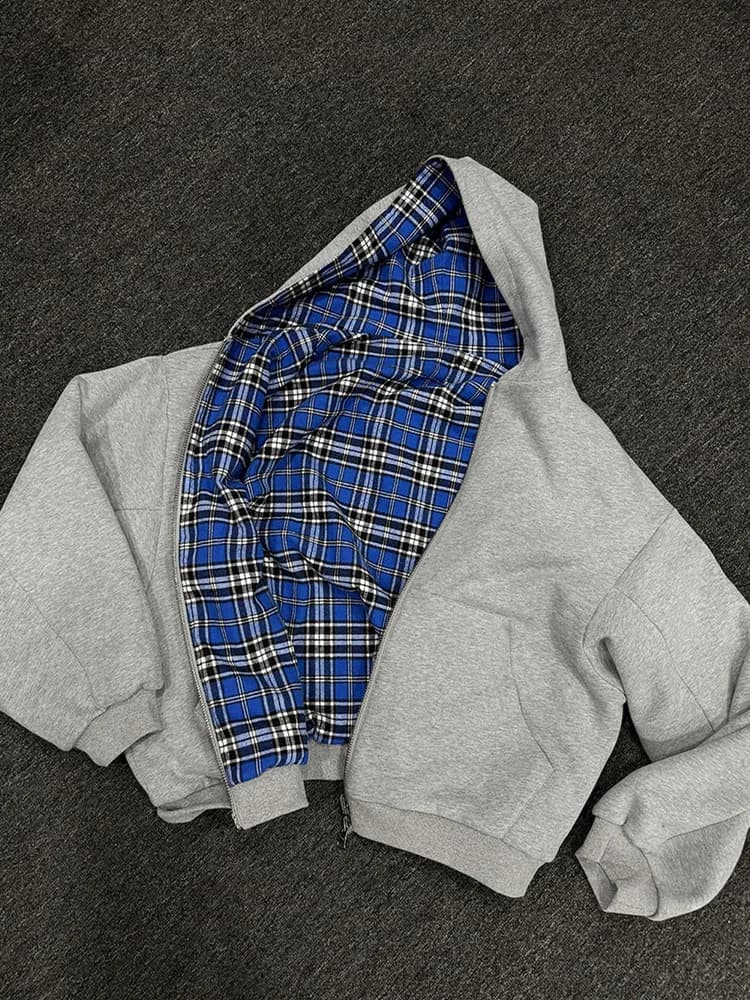 Winter Casual Plaid Print Hoodie Women's Warm Zip-Up