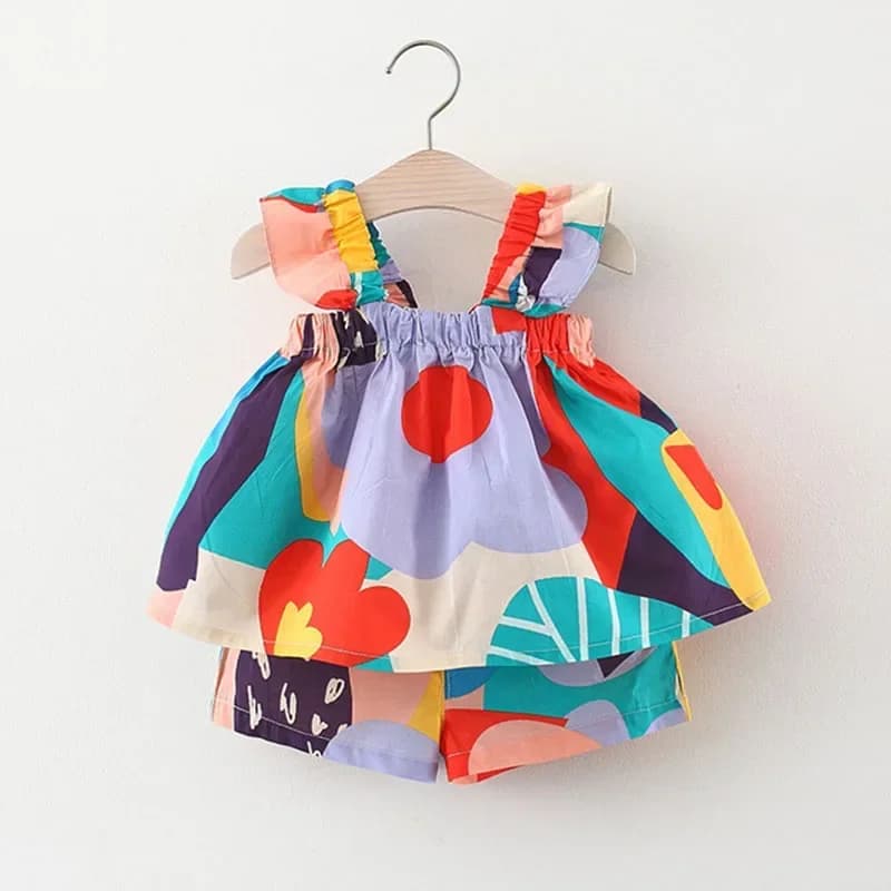 Baby Girls Clothing Sets Suspender Color Matching Floral