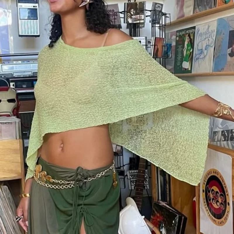 Womens Sheer Poncho Top Lightweight Knit Shrug Shawl Off