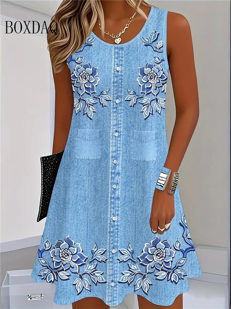 Women Sleeveless Bohemian Dress Imitate Cowboy Vest