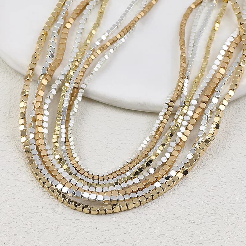 2mm 3mm Square Stone Bead Matte Plated Gold Silver Rose