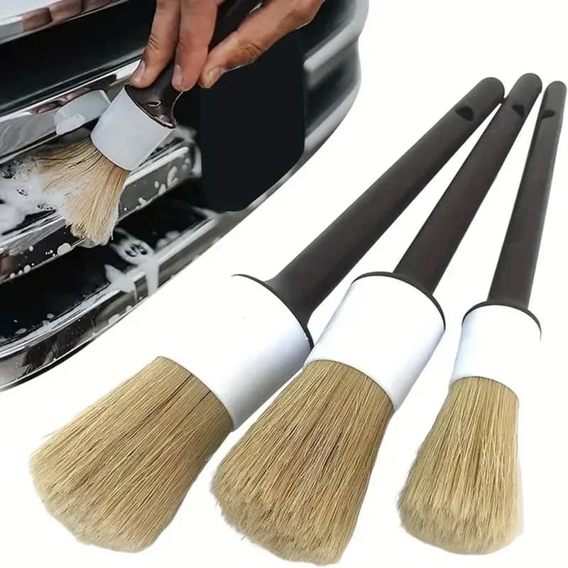3PCS Car Exterior Interior Detail Brush Boar Hair Bristle