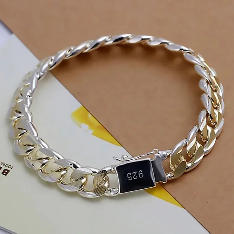 Fine 925 Sterling Silver Noble Nice Chain Solid Bracelet