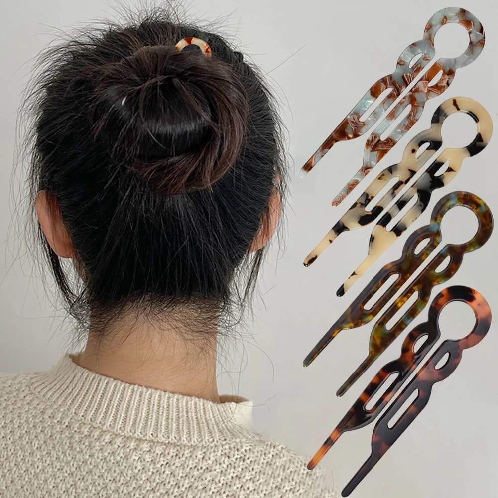 Fashion Bow Design Hair Bun U-Shaped Hair Sticks Acetate