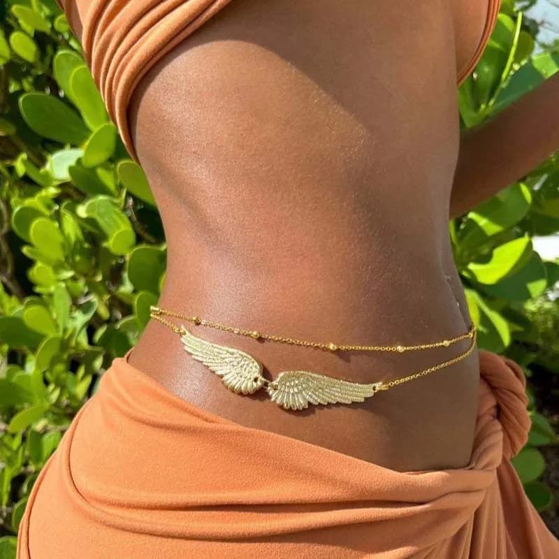 Sexy Metal Wings Waist Chains Trendy Gold Color Double