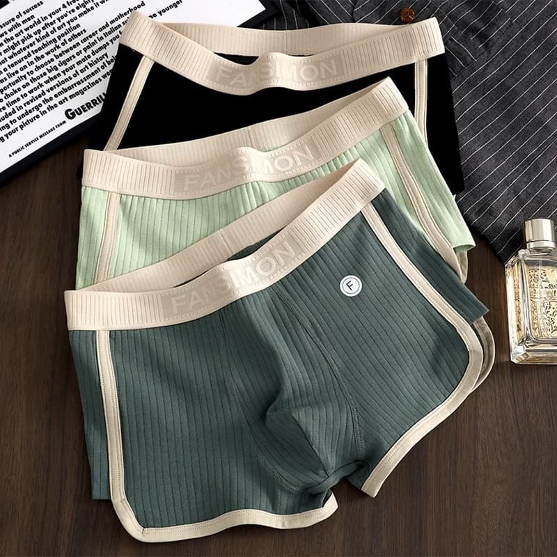 1 3PCS Solid Striped Men' Boxer Sexy Breathable Mesh U