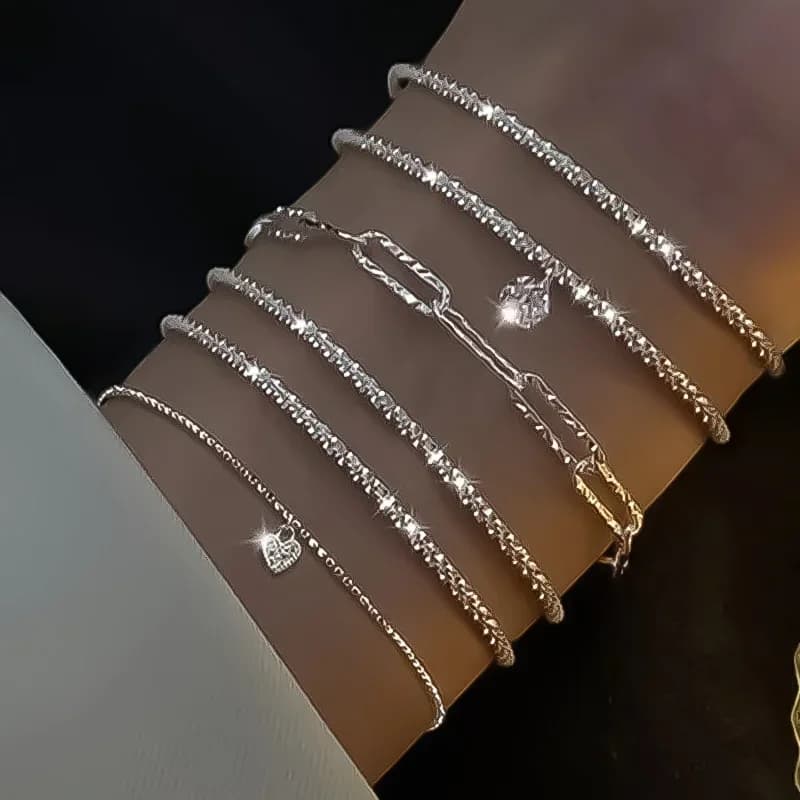 6Pcs 925 Sterling Silver Rhinestone Bracelets for Women