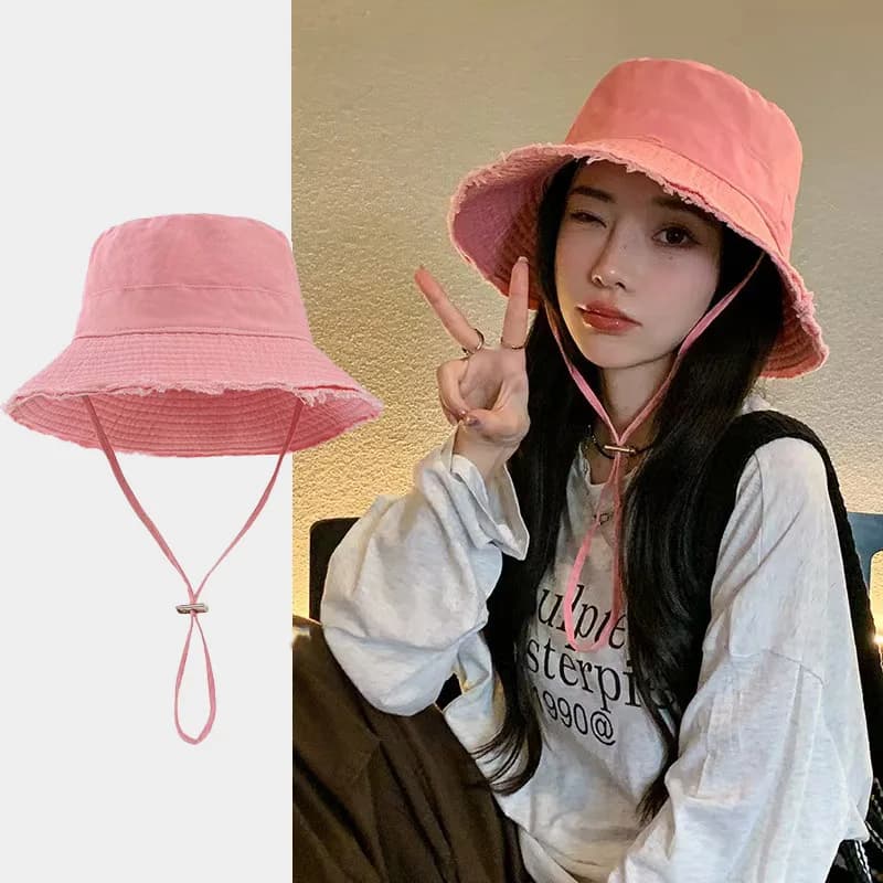 Fisherman Cap Korean Pink Large-Brimmed Bucket Hat Outdoor