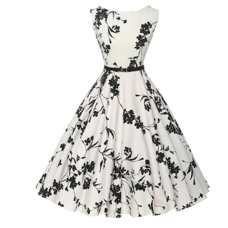 Side view of the floral dress showing the V-neckline and sleeve detail