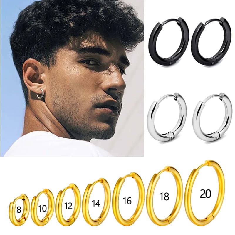 1 Pair Stainless Steel Hoop Earrings Women Men Gold Color