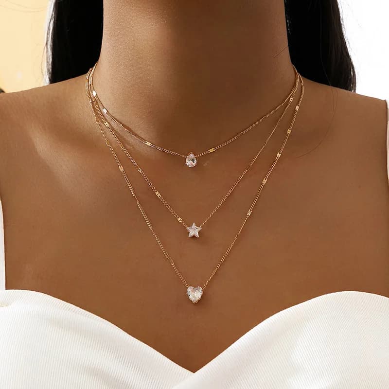 Trendy Zircon Pendant Necklace For Women Multilayer Chain