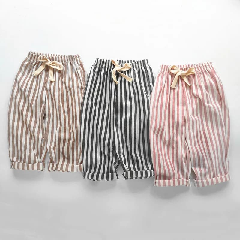 Linen Cotton Stripe Pants for Boys Girls Summer Autumn