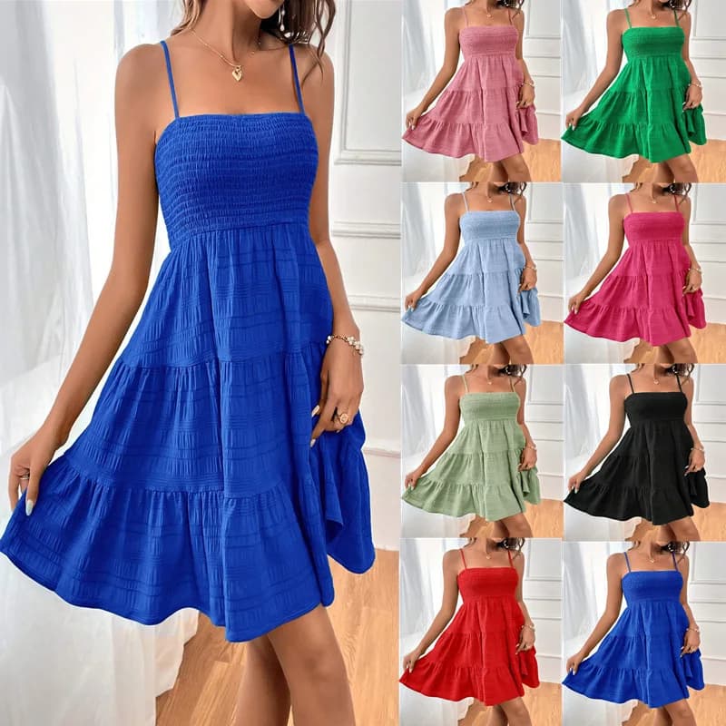 Women's Fashion Spaghetti Strap Smocked Bustier Mini Dress