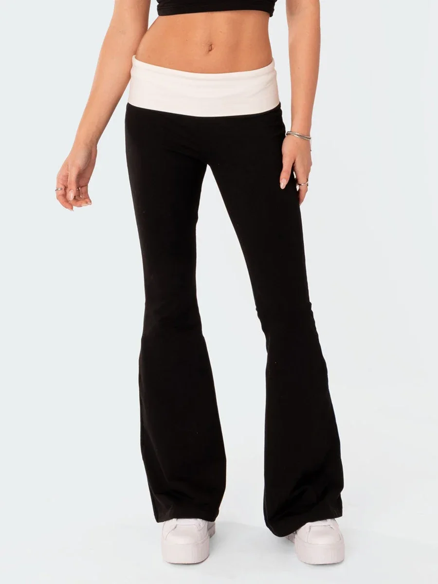 Women Fashion Flared Pants Casual Contrast Color