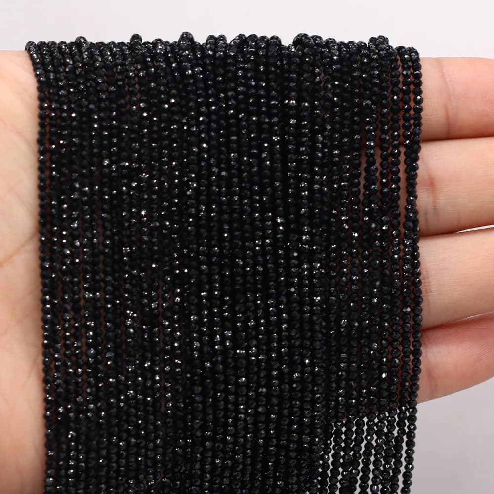 2mm Black Natural Semi-Precious Stone Spinel Loose Bead