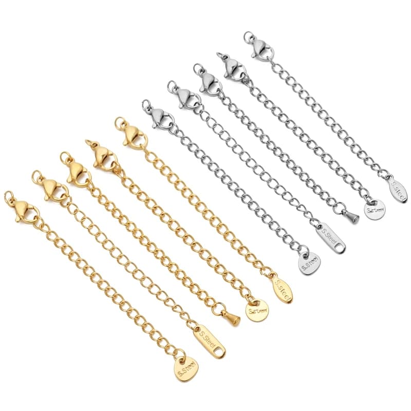 10pcs Stainless Steel Extension Chains with Lobster Clasps