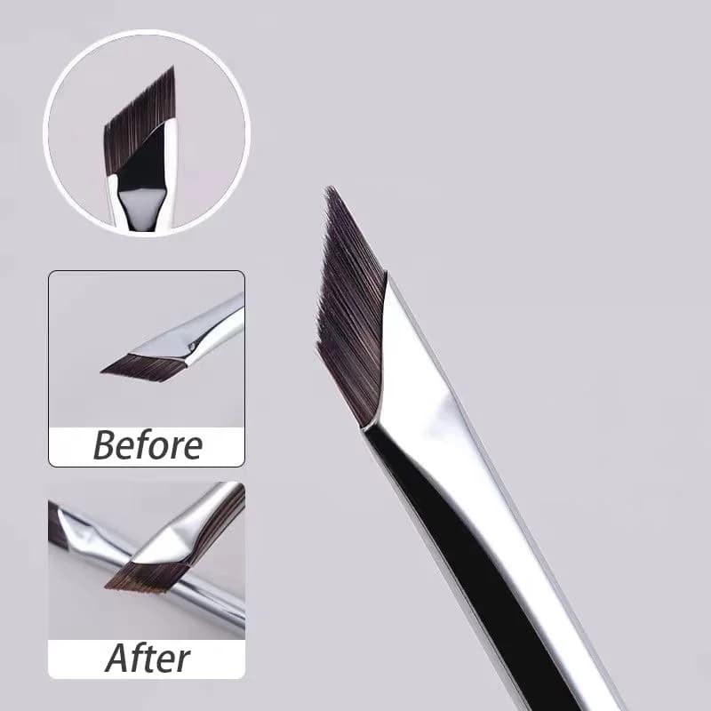 Close-up of precision angled brush tip against neutral background
