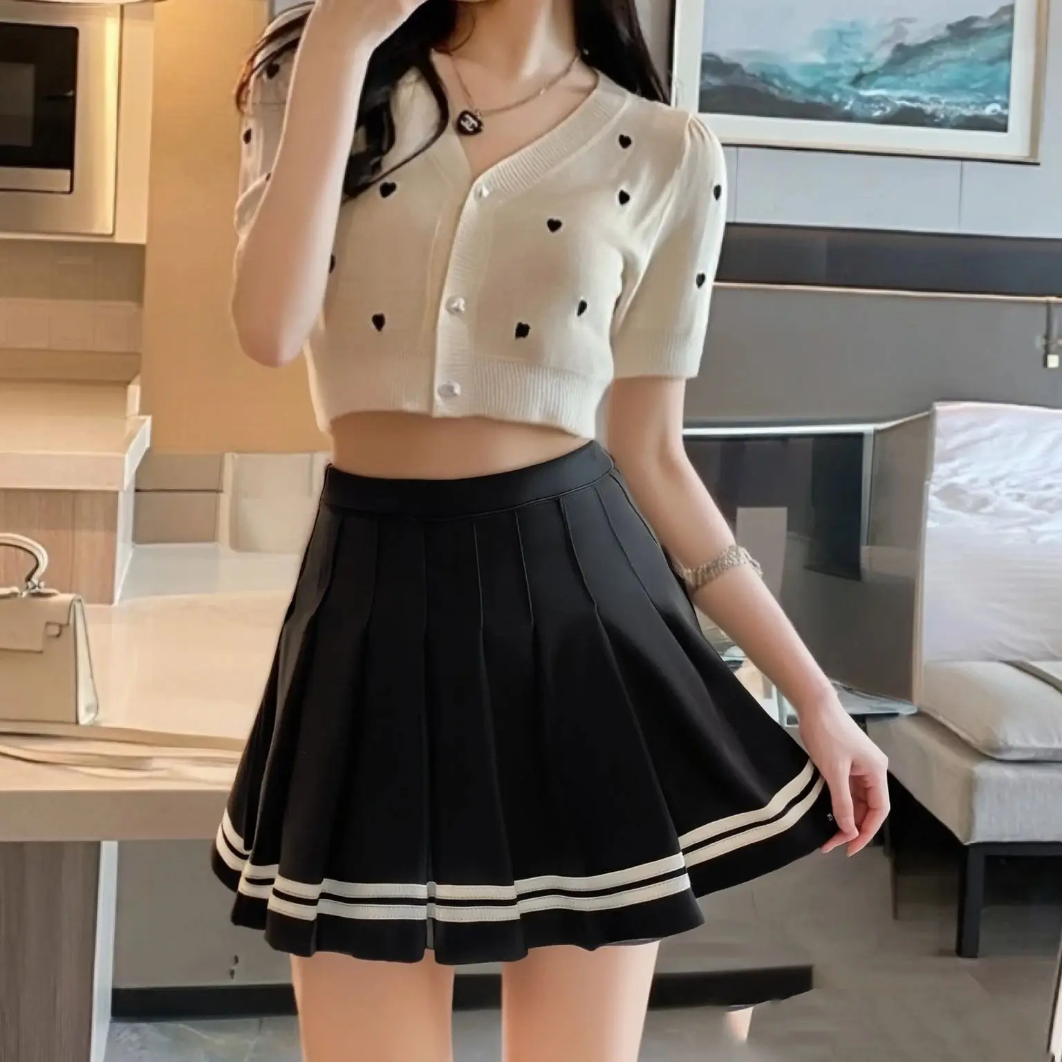 Fashion Preppy Style Pleated Skirts Women Spring Summer