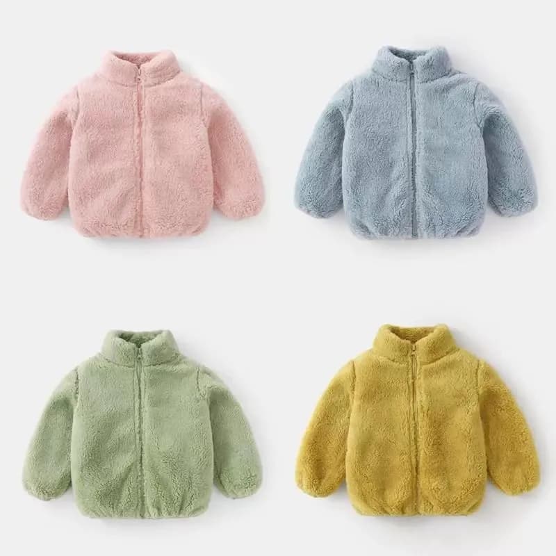Solid Color Fashion Children Plush Coat Autumn Winter Warm