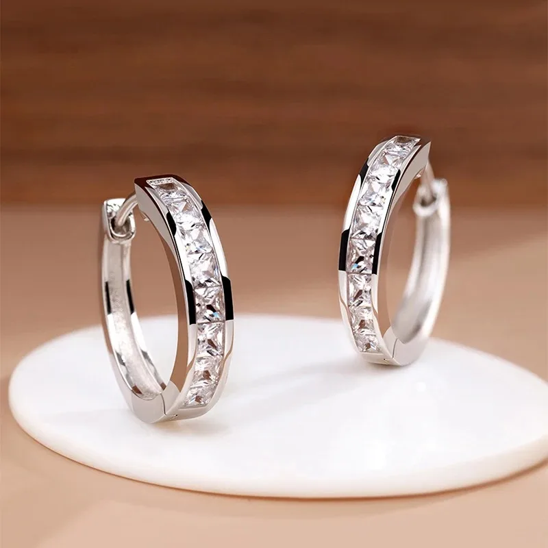 New 925 Sterling Silver Shining Zircon Earrings Women's
