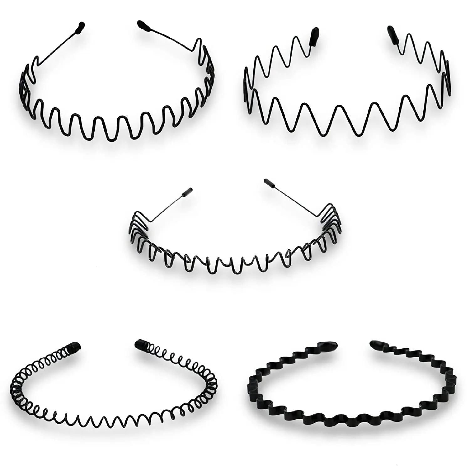 Unisex Black Elastic Non Slip Simple Metal Headbands For
