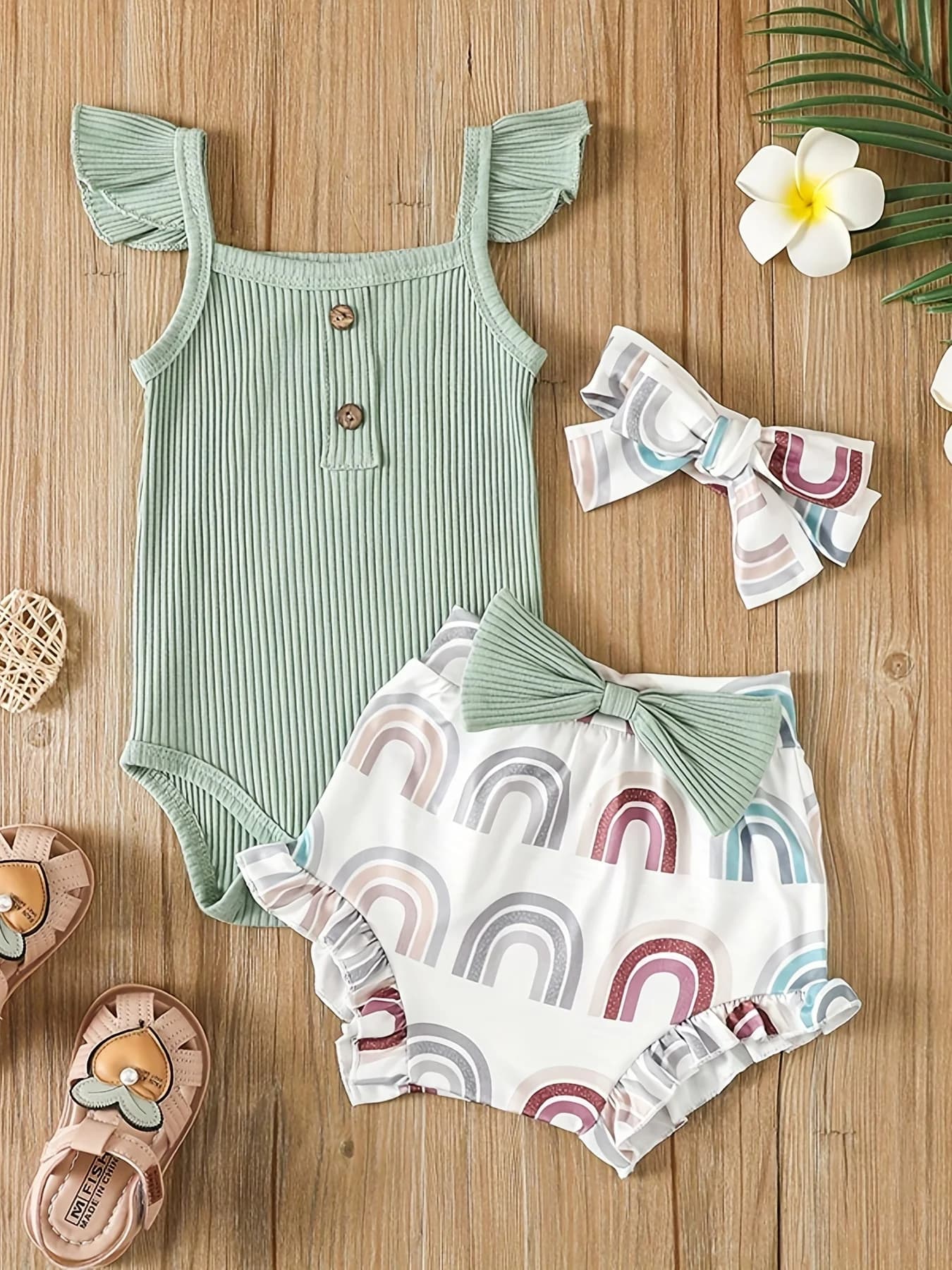 Newborn Baby Girl Clothes Set Sleeveless Bodysuit Printed