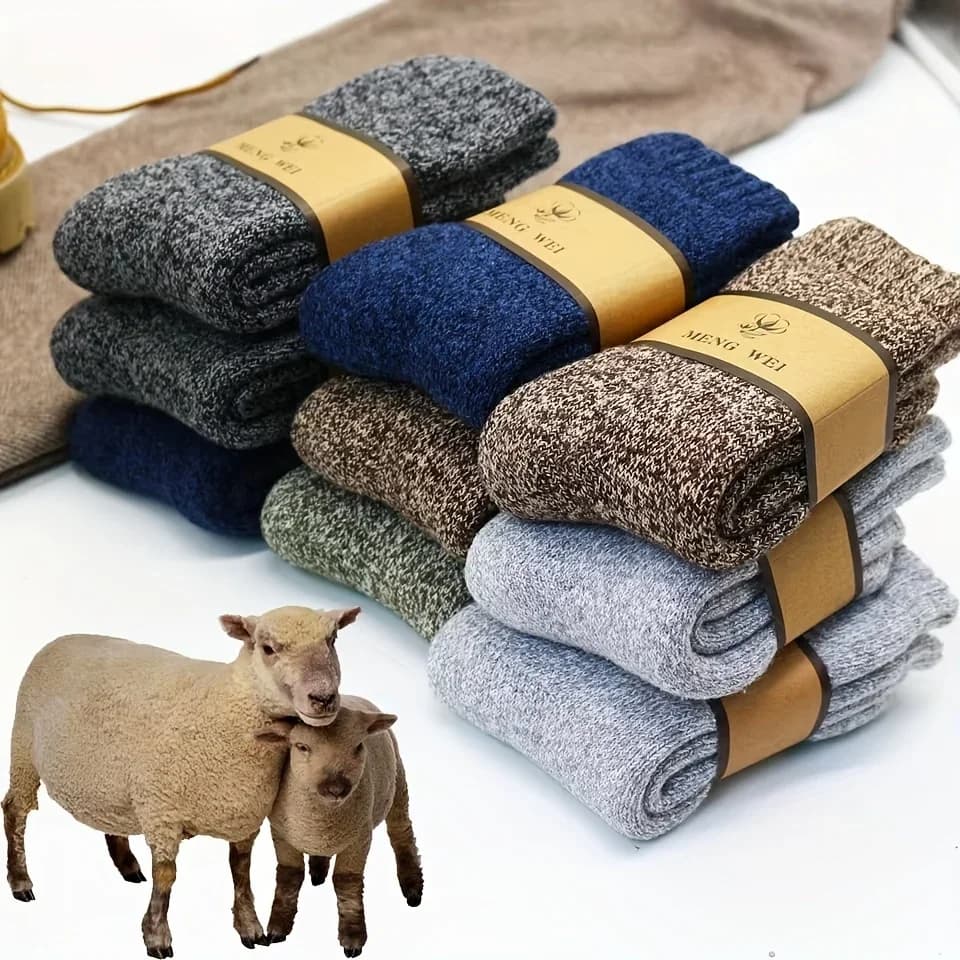 3/5 Pairs Men's Warm Socks, Thick Towel Mid-Calf Socks,