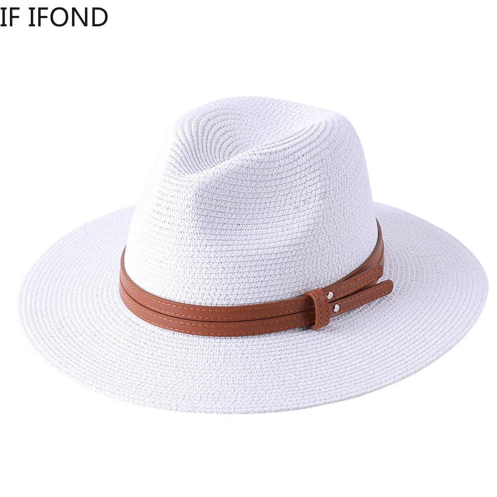 56-58-59-60CM New Natural Panama Soft Shaped Straw Hat Summer Women Men Wide Brim Beach Sun Cap UV Protection Fedora Hat
