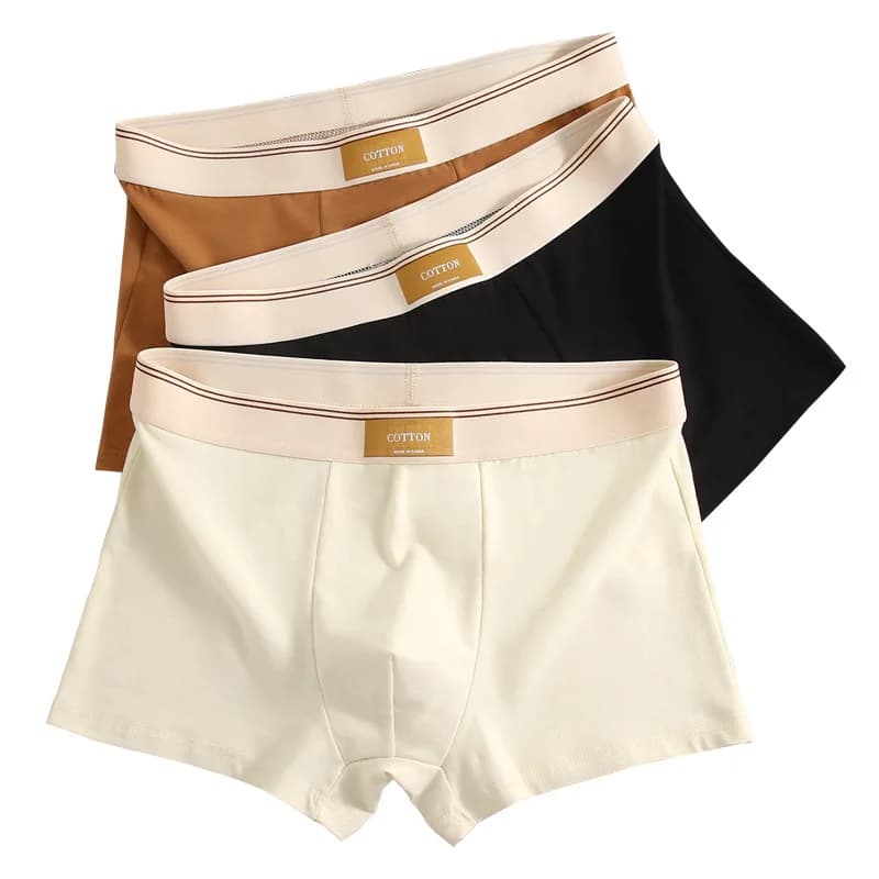 1 3Pcs Set Solid Colors Men Boxer Shorts Breathable Cotton