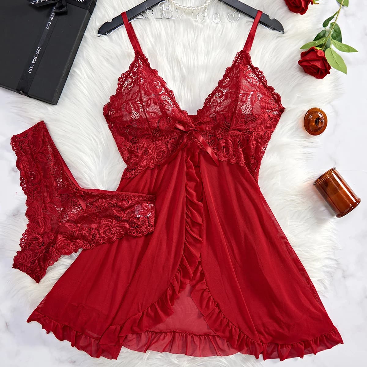 Summer Sexy Lingerie Dress Women Lace See Through Nightdress Sleepwear