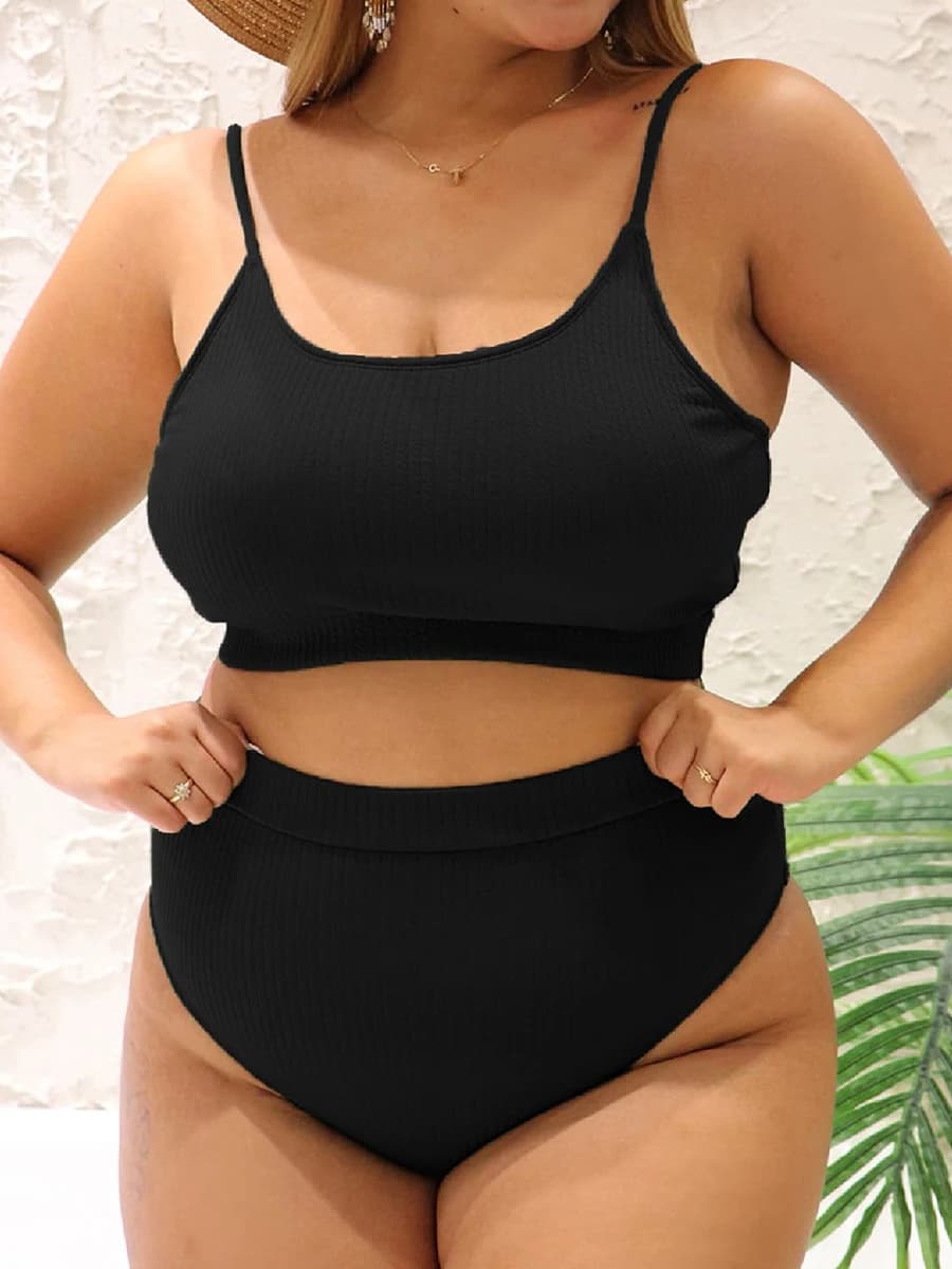 Ribbed Bikini High Waist Plus Size Swimsuit