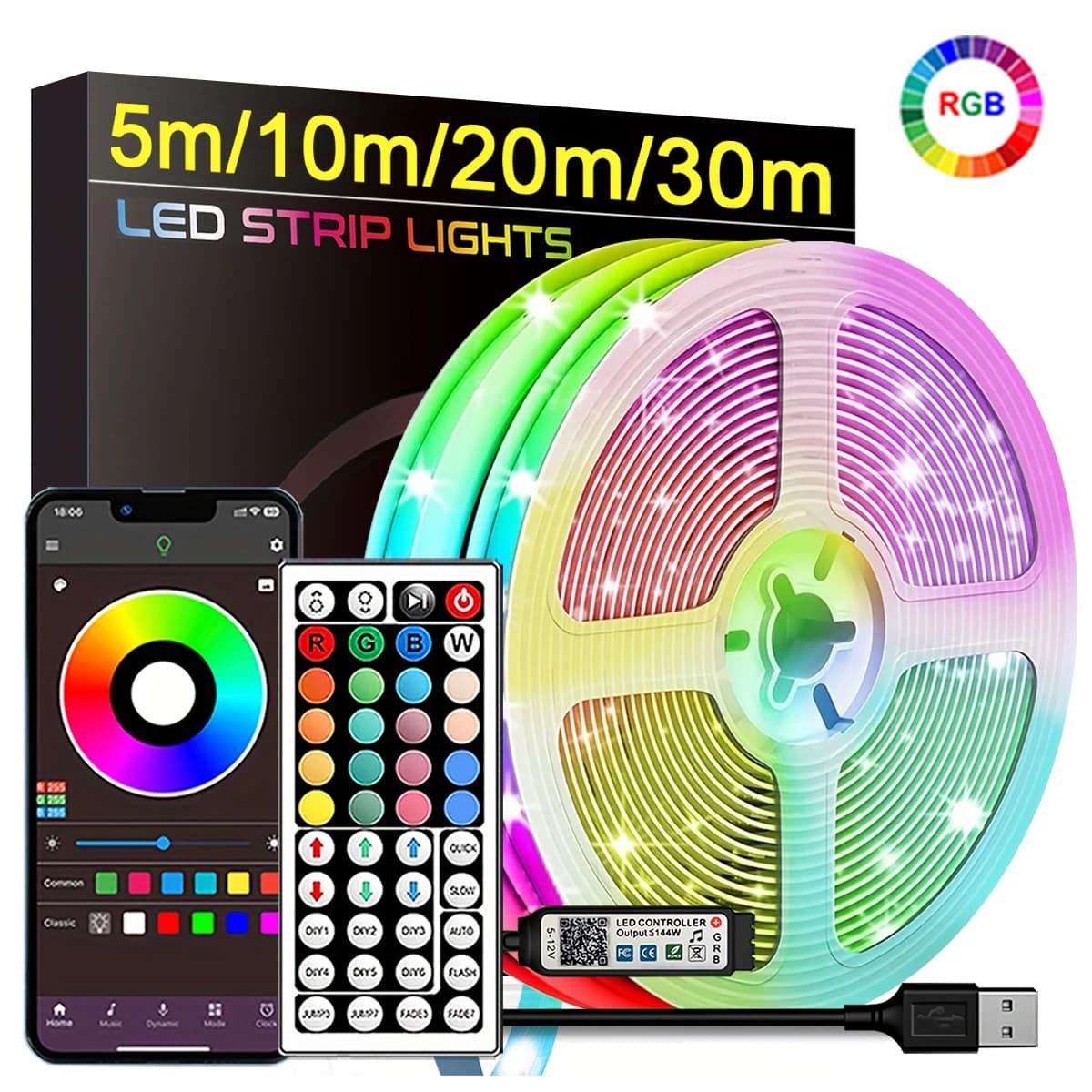 RGB LED Strip Lights 5m 10m 20m 30m Room Light with APP