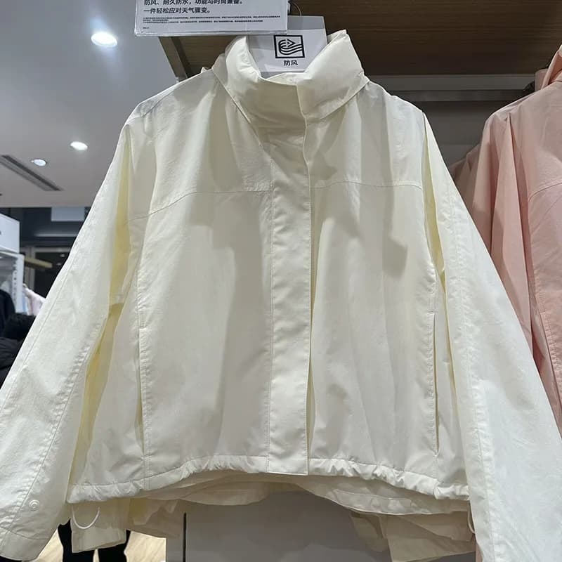 Windproof stand collar jacket for women in UK weather