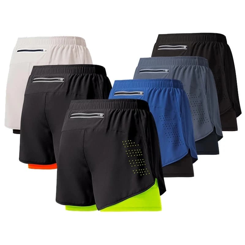 Men' Running Shorts Quick-drying Fitness Black Double