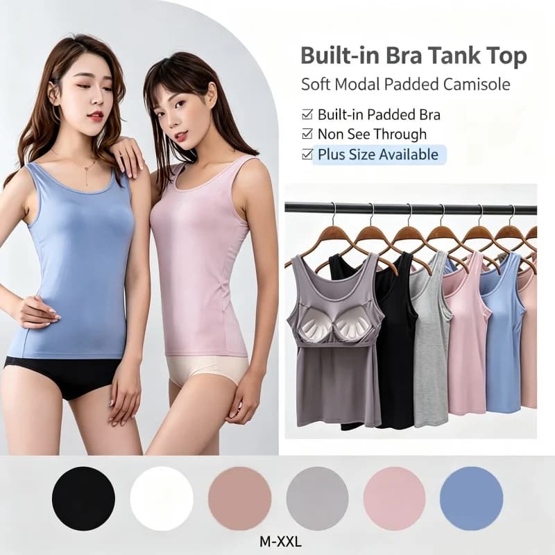 2026 Women Vest Tops with Built In Bra Neck Vest Solid Color Padded Slim Fit Tank Tops Sexy Shirts Feminino Casual Tank Tops