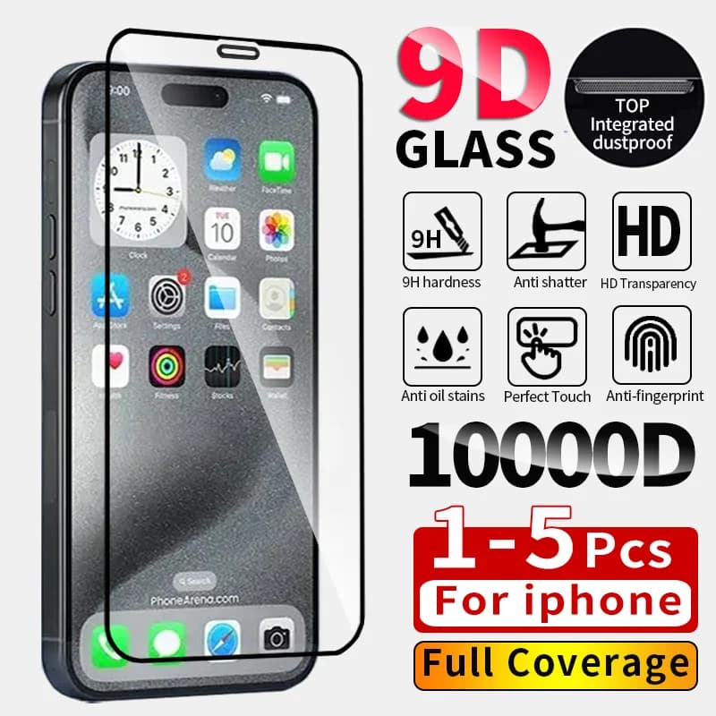 1-5Pcs 9D Tempered Glass For iPhone 16 Pro Max 11 15 14 13