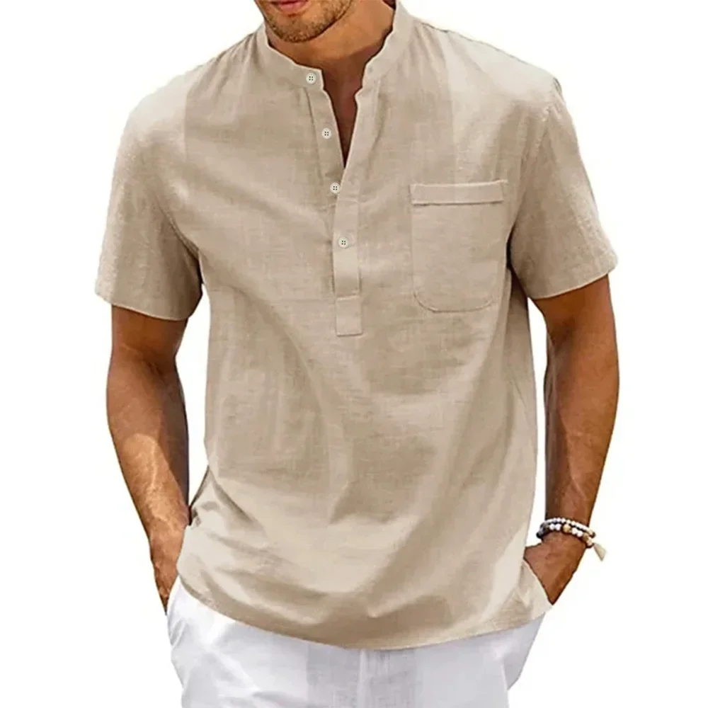 Men's cotton linen trousers in breathable casual cut shown on neutral background