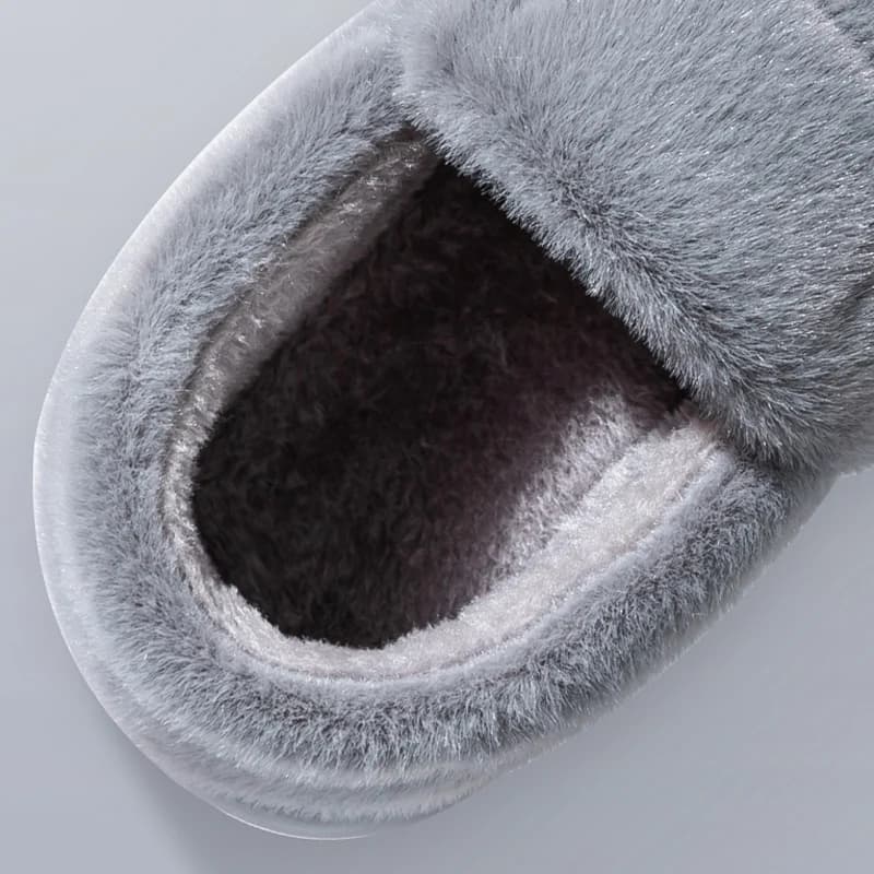 Men's plush slippers showing the soft cotton upper from above