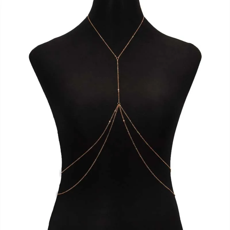 Gold Color Double-Layer Thin Chest Chain Simple Metal Shiny Waist Bikini...