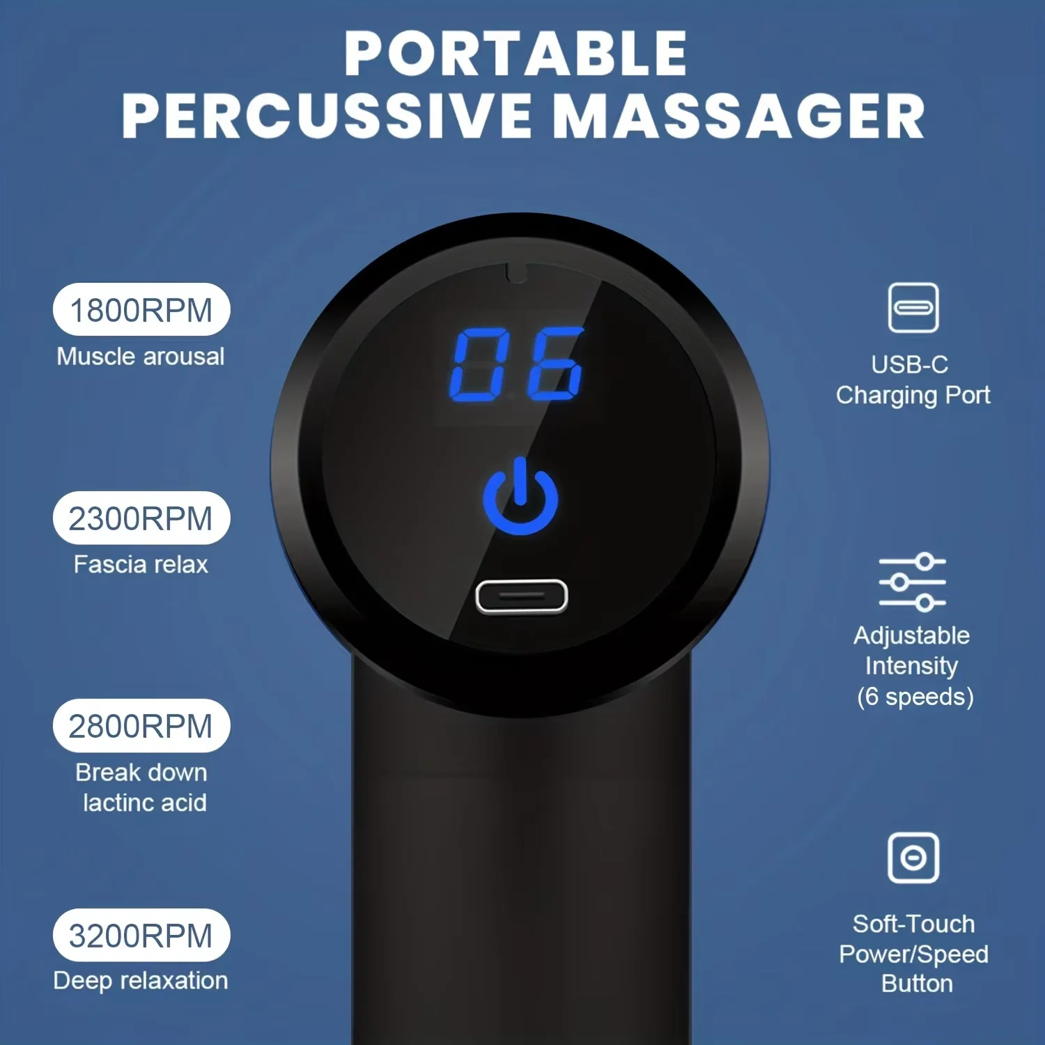 Massage gun device — multiple attachment heads