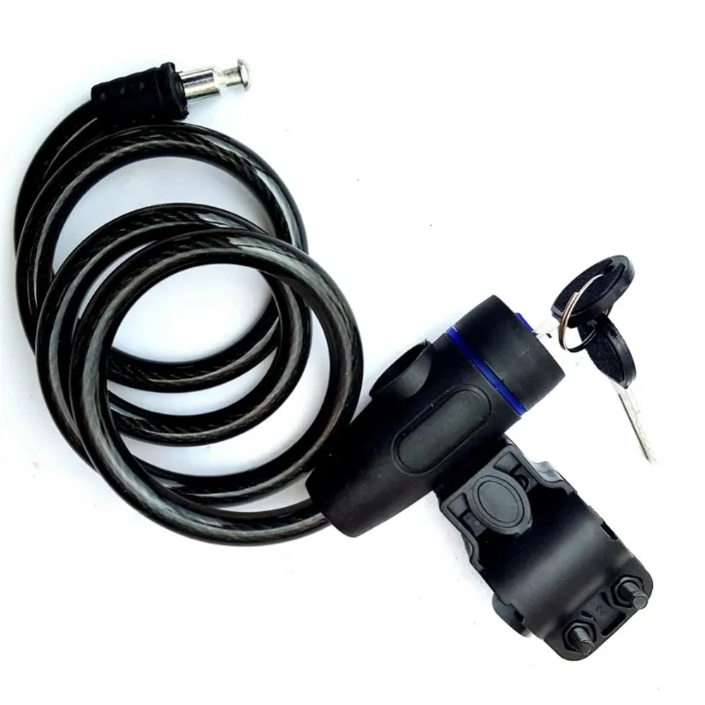 Motorcycle chain lock — coiled view showing full 90cm length and both keys